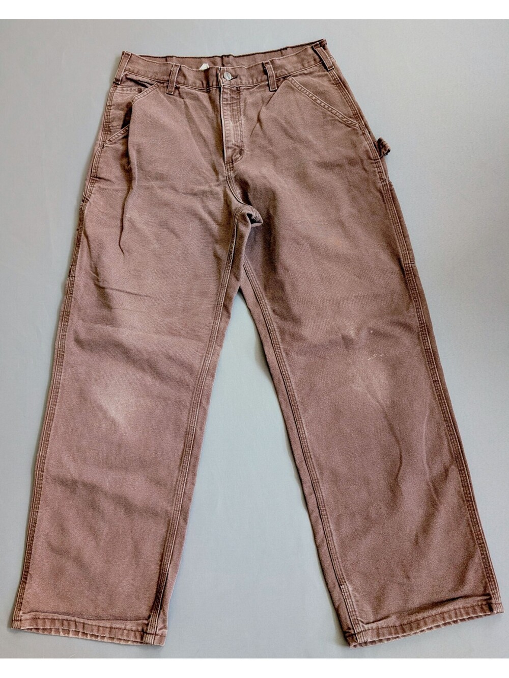 Carhartt Brown Duck Canvas Carpenter Pants 33x30 - Made in USA Workwear Faded